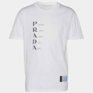 Prada White Cotton Prada Acronym T-shirt XXL