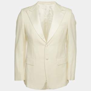Prada Cream Satin Trim Collar Wool Regular Fit Blazer M