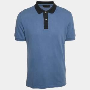 Prada Blue Cotton Pique Polo T-Shirt XL