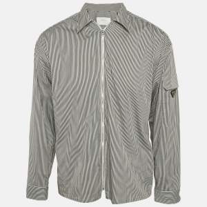 Prada Black/White Striped Cotton Zip-Up Shirt S