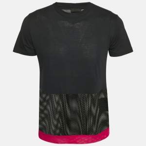 Prada Navy Blue Cotton Mesh Trimmed T-Shirt S