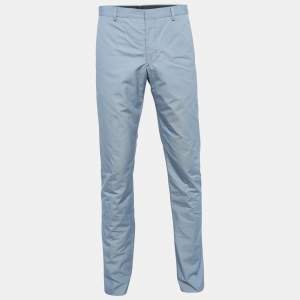 Prada Blue Patterned Cotton Regular Trousers L