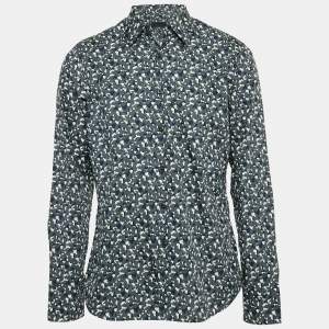 Prada Blue Printed Cotton Long Sleeve Shirt XL