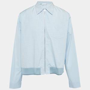 Prada Blue Studded Cotton Zip-Up Shirt XL