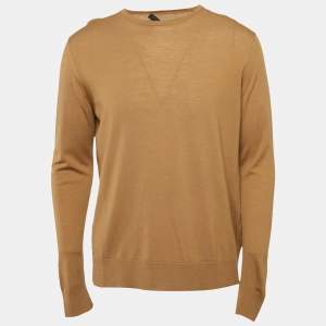 Prada Brown Wool Knit Crew Neck Sweater L 
