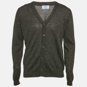 Prada Charcoal Grey Alpaca Wool Button Front Cardigan L 