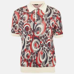 Prada Multicolor Cotton and Silk Jacquard Knit Polo T-Shirt L