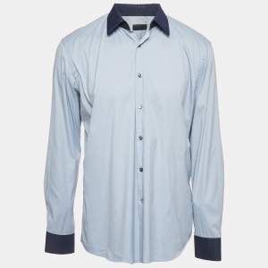Prada Blue Cotton Button Front Long Sleeve Shirt XL
