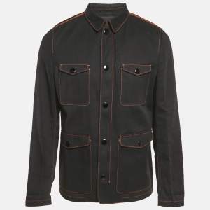Prada Black Cotton Drill Button Front Long Sleeve Jacket M