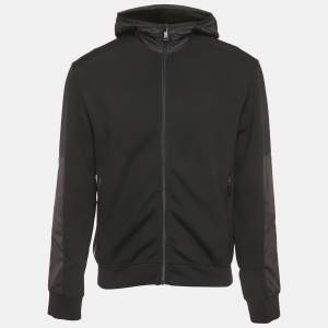 Prada Black Nylon Knit Zip-Up Hooded Jacket M