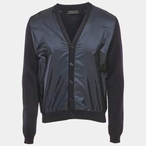 Pre Owned Prada Navy Blue Wool & Nylon Paneled Cardigan L