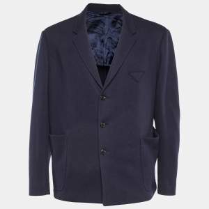 Prada Navy Blue Cashmere and Wool Single Breasted Blazer XXL