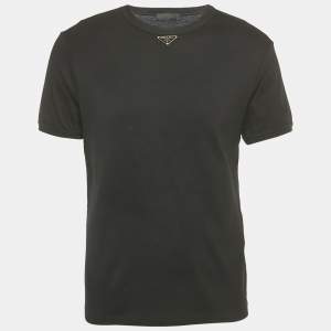Pre Owned Prada Black Triangle Logo Jersey Skinny Fit T-Shirt L
