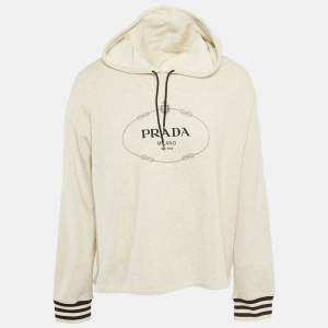 Pre Owned هودي برادا رمادي بشعار مطرز من القطن مقاس كبير (لارج)