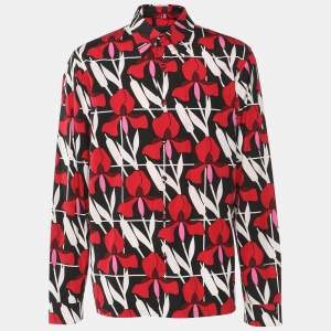 مملوكة مسبقًا قميص برادا بأكمام طويلة مطبع بنقشة زهور متعددة الألوان قطن بوبلين مقاس كبير