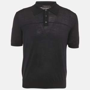 Pre Owned Prada Navy Blue Jersey Polo T-Shirt L