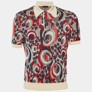 Pre Owned Prada Multicolor Silk & Cotton Jacquard Knit Polo T-Shirt M