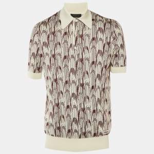Pre Owned Prada Cream/Burgundy Silk & Cotton Knit Polo T-Shirt M