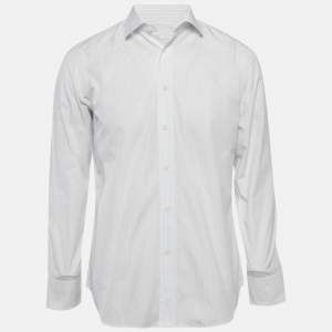 Pre Owned Prada White/Blue Pinstriped Poplin Shirt L
