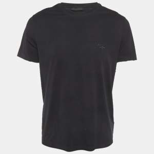 Pre Owned تي شيرت برادا جيرسي مطرز بشعار أسود مقاس كبير جدًا