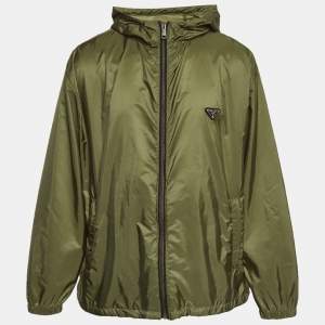 مملوكة مسبقًا Prada Military Green Synthetic Hooded Jacket XXL