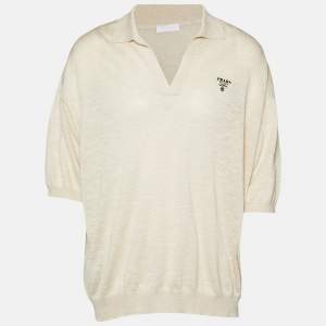 Pre Owned تي شيرت بولو برادا مضلع بيج مقاس ثلاثة إكس لارج