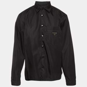 Pre Owned Prada Black Re-Nylon Logo Plaque Long Sleeve Shirt L