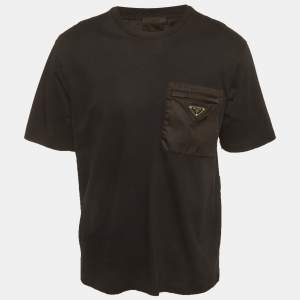 Pre Owned Prada Black Jersey and Nylon Pocket Detail T-Shirt XL