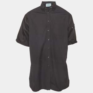 مملوكة مسبقًا Prada Black Cotton Triangle Logo Short Sleeve Shirt XS