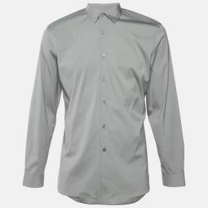 Pre Owned Prada Sage Green Stretch Cotton Long Sleeve Shirt M
