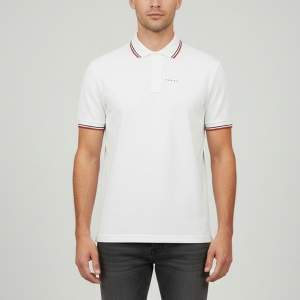 Pre Owned Prada White Logo Detail Cotton Piquet Short Sleeve Polo T-shirt M