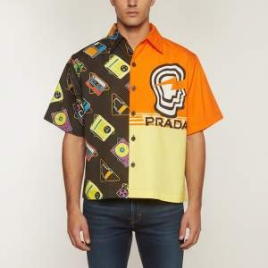 Pre Owned Prada Multicolor Cassette Print Cotton Double Match Shirt M