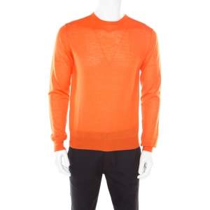 Prada Arancio Orange Rib Knit Crew Neck Sweater L