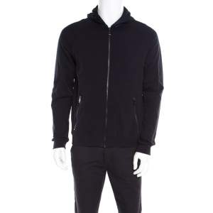 Prada Navy Blue Cotton Jersey Zip Front Felpa Blouson Hoodie L
