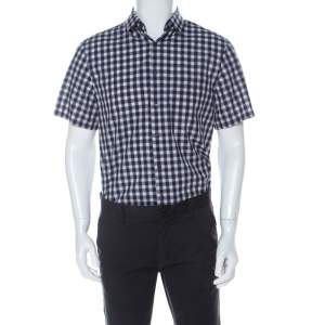 Prada Multicolor Check Cotton Short Sleeve Bowling Shirt L 