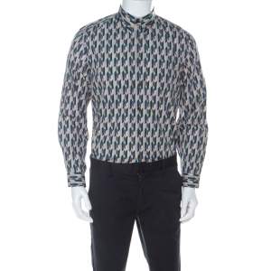 Prada Multicolor Graphic Printed Cotton Button Front Shirt XL 