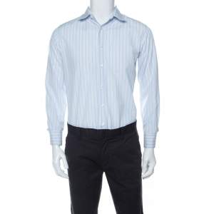 Prada Multicolor Striped Cotton Button Front Long Sleeve Shirt M