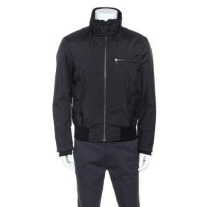 Prada Black Sheep Skin Detail Zip Front Jacket L 