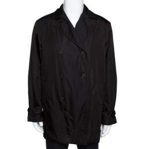 Prada Dark Brown Nylon Double Breasted Coat L