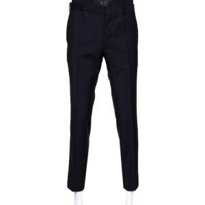 Prada Navy Blue Mohair & Wool Tailored Slim Fit Trousers L