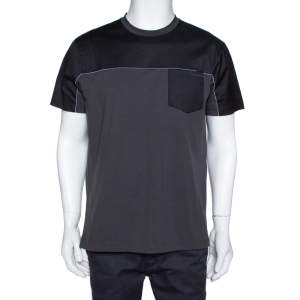 Prada Charcoal Grey Stretch Cotton Paneled Crew Neck T-Shirt XXL