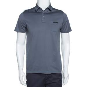 Prada Slate Grey Cotton Pocket Detail Polo T Shirt M