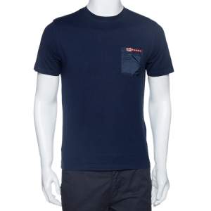 Prada Navy Blue Cotton Pocket Detail Crew Neck T-Shirt M