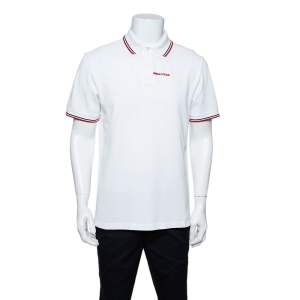 Prada White Cotton Pique Stripe Detail Polo T-Shirt XXL