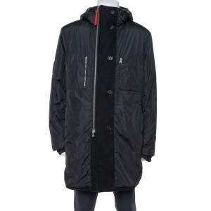 Prada Black Zip Front Hooded Puffer Coat XL