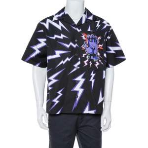 Prada Black Frankenstein Hand Print Cotton Oversized Shirt L