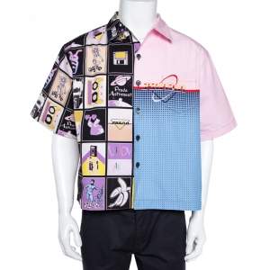 Prada Pink Printed Cotton Patchwork Shirt XL