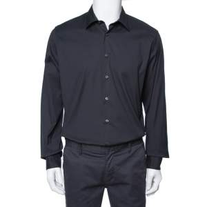 Prada Black Stretch Cotton Long Sleeve Shirt XXL