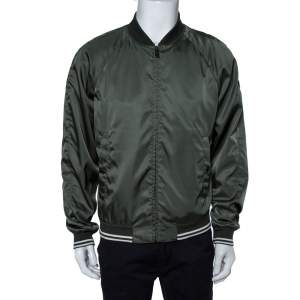 Prada Green Synthetic Zipper Front Bomber Jacket L