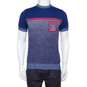 Prada Navy Blue & Red Knit Technical Mouline Sweater L